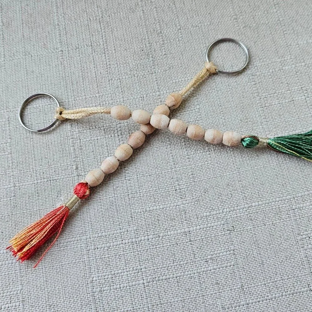 Lot of Keychains Handmade Keys Holder Real Wood Beads Key Chains X 2